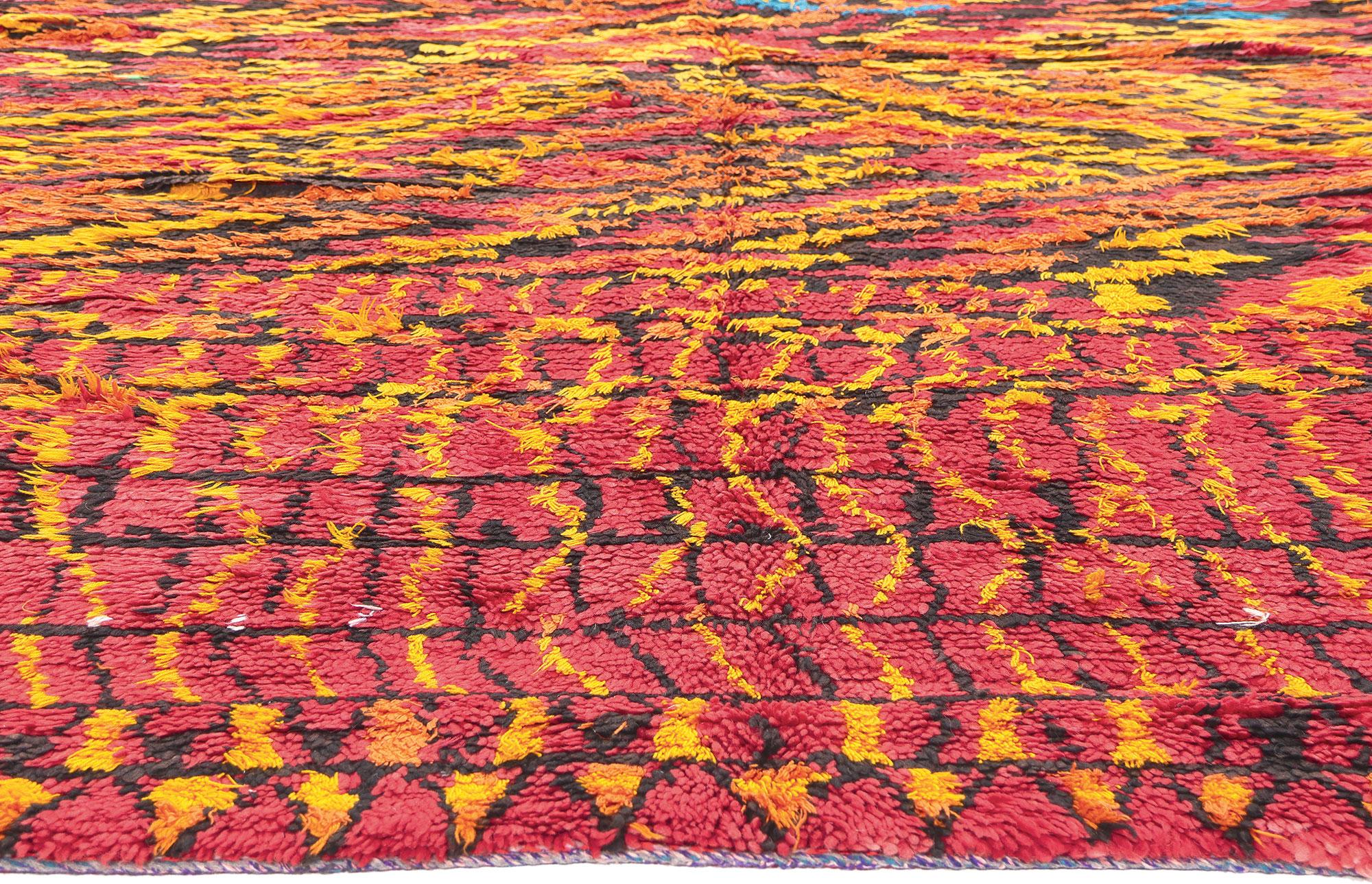 Hand-Knotted Vintage Talsint Moroccan Rug, Abstract Expressionism Meets Maximalist Style For Sale
