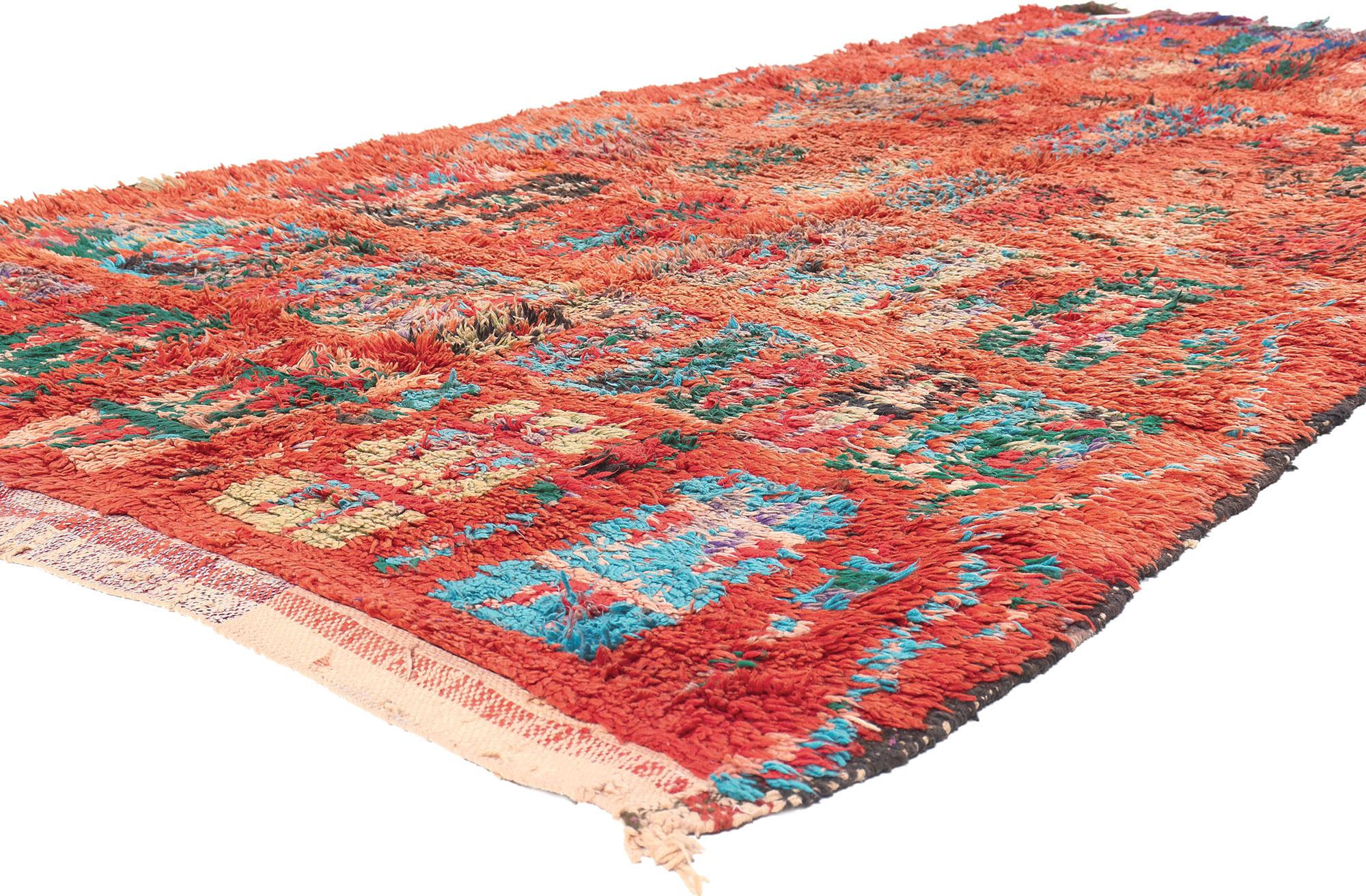 20192 Vintage Red Talsint Moroccan Rug, 05'00 x 10'04. Embrace the global chic allure of Talsint rugs, also known as Ait Bou Ichaouen, hailing from the enchanting north-eastern region of Morocco. Bursting with vibrant hues and tribal enchantment