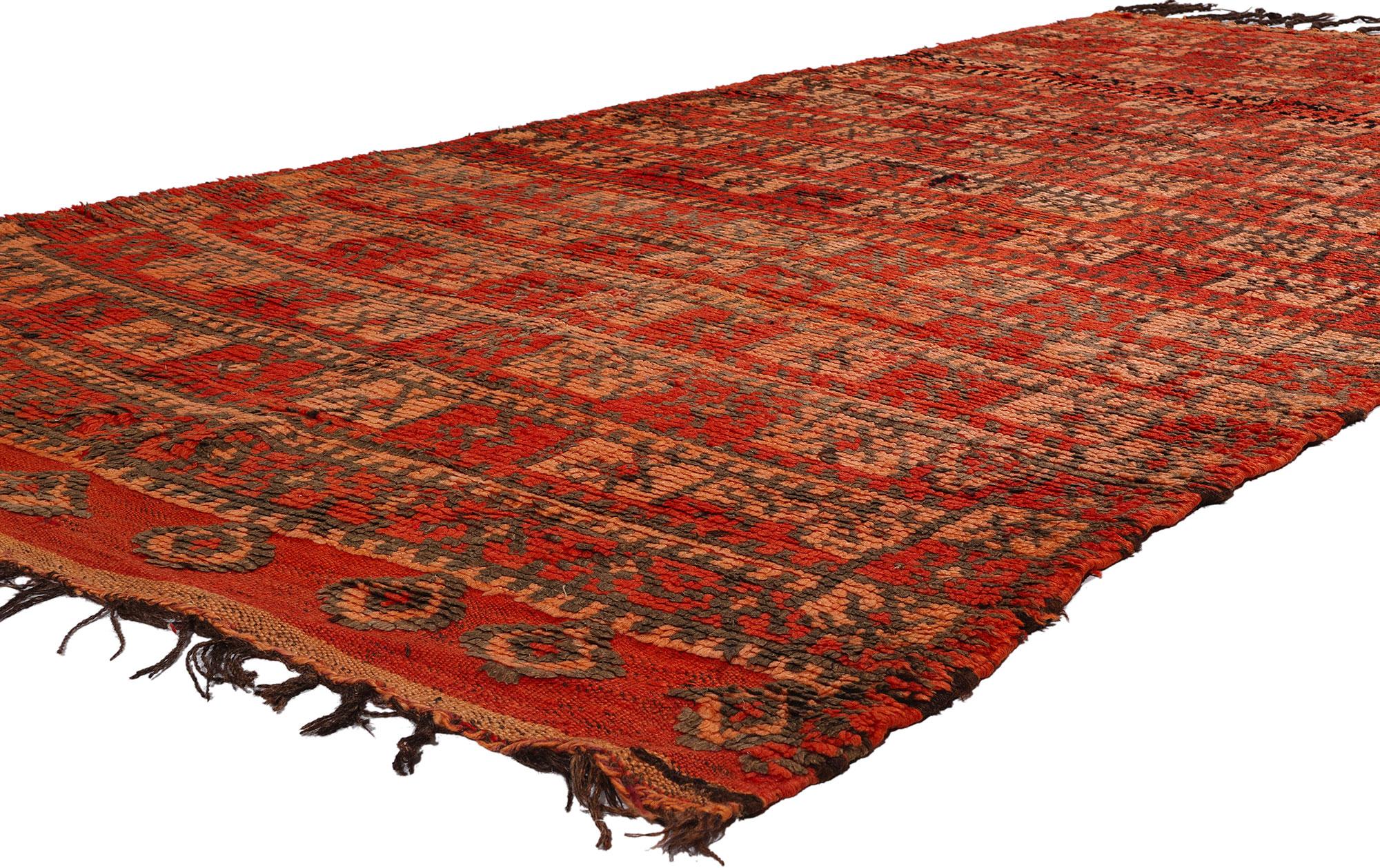 21791 Vintage Red Talsint Moroccan Rug, 05'03 x 11'00. Embark on an entrancing odyssey guided by the captivating geometry interlaced within this meticulously crafted vintage Talsint Moroccan rug. Originating from the mystical Figuig region in