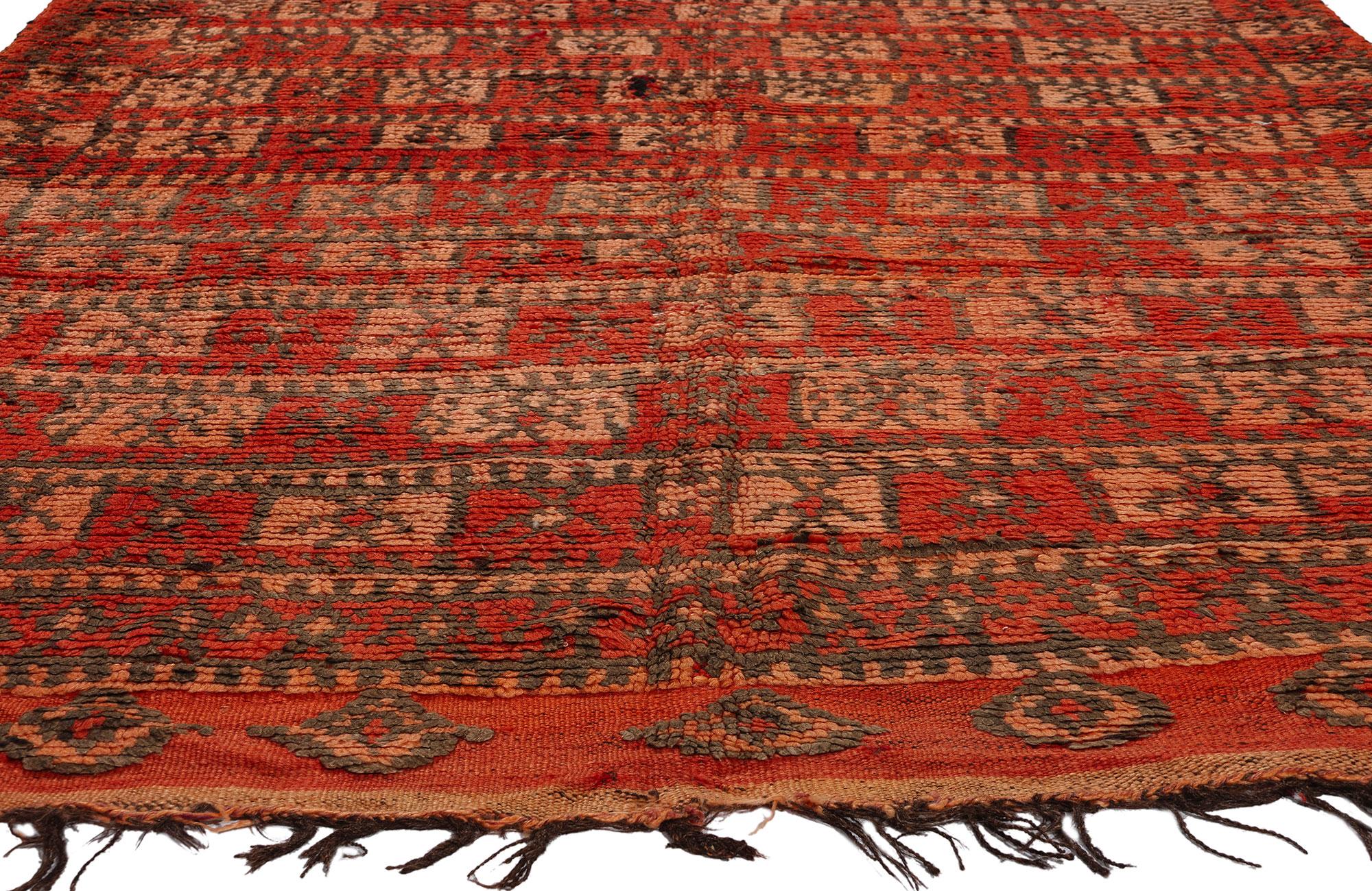 Hand-Knotted Vintage Talsint Moroccan Rug, Midcentury Cubism Meets Tribal Enchantment For Sale