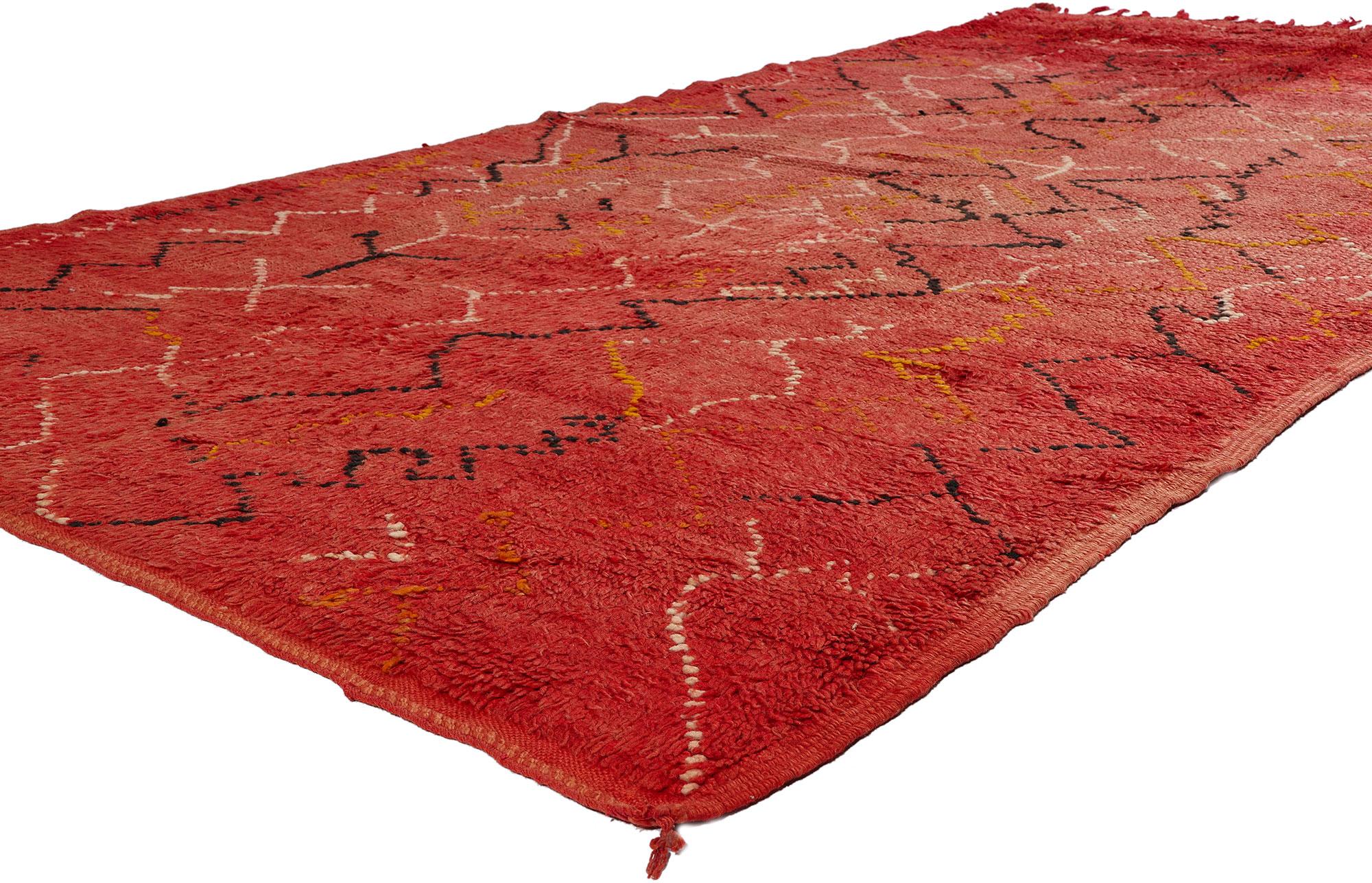21825 Vintage Red Talsint Moroccan Rug, 05'01 x 09'10. Embark on a mesmerizing journey with the beguiling artistry woven into this hand-knotted wool vintage red Talsint Moroccan rug, a treasure that unfolds its tale from the mystical Figuig region