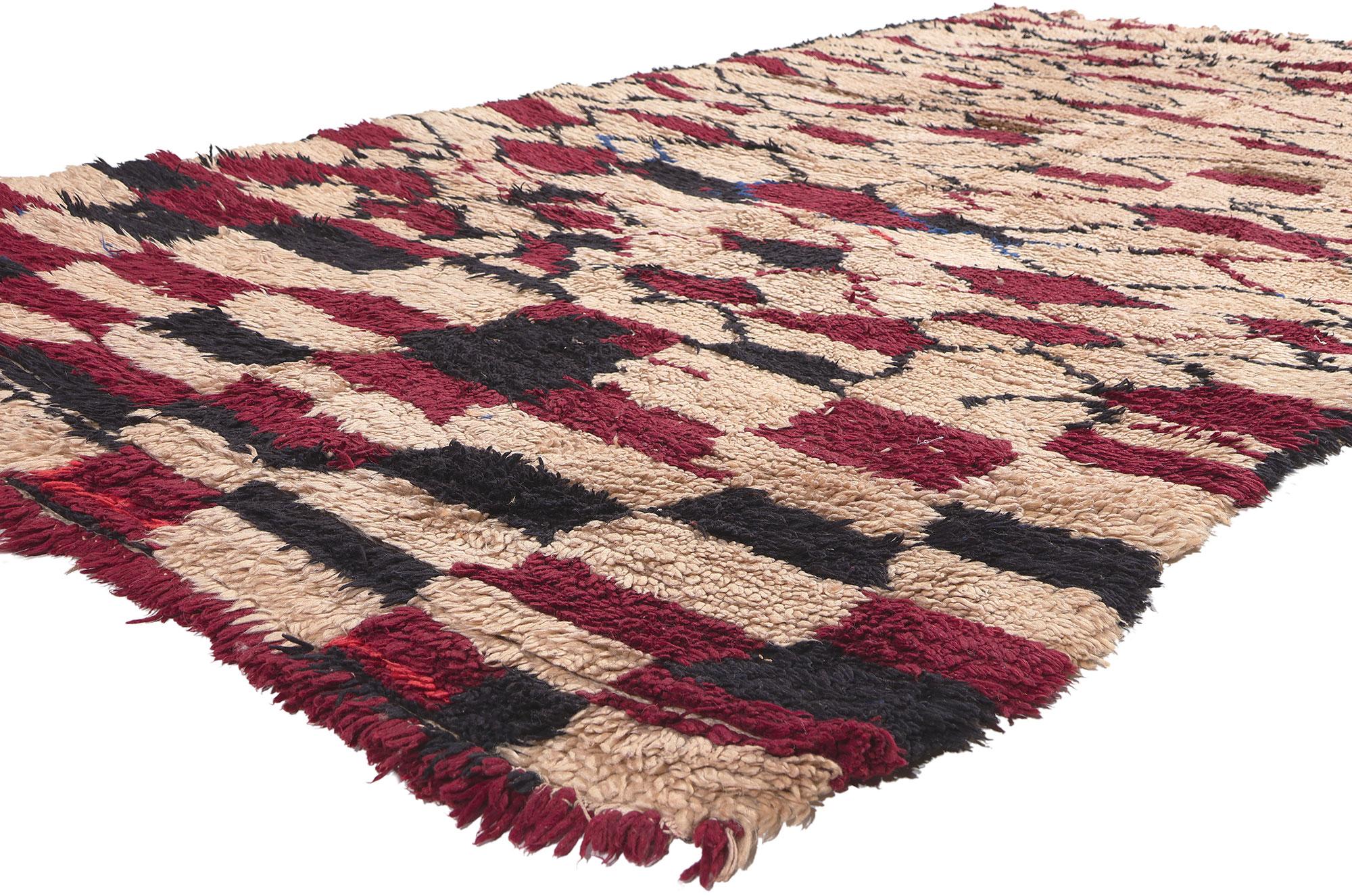 20244 Vintage Talsint Moroccan Rug, 05'01  X 08'07. Experience the captivating artistry of this hand-knotted wool vintage Talsint Moroccan rug, emerging from the Figuig region in northeast Morocco, also known as Aït Bou Ichaouen. A masterpiece of