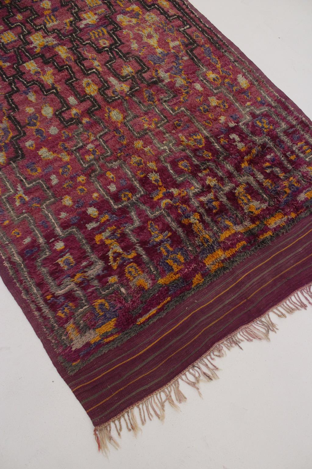 Vintage Moroccan Talsint rug - Wine purple - 6.2x12feet / 190x365cm For Sale 9