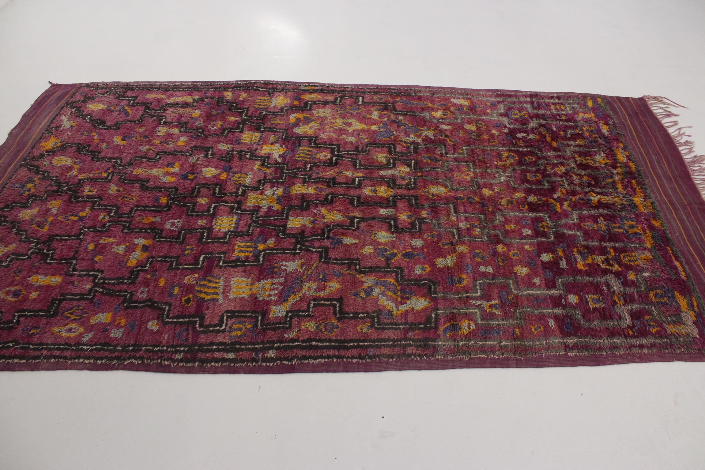 20th Century Vintage Moroccan Talsint rug - Wine purple - 6.2x12feet / 190x365cm For Sale