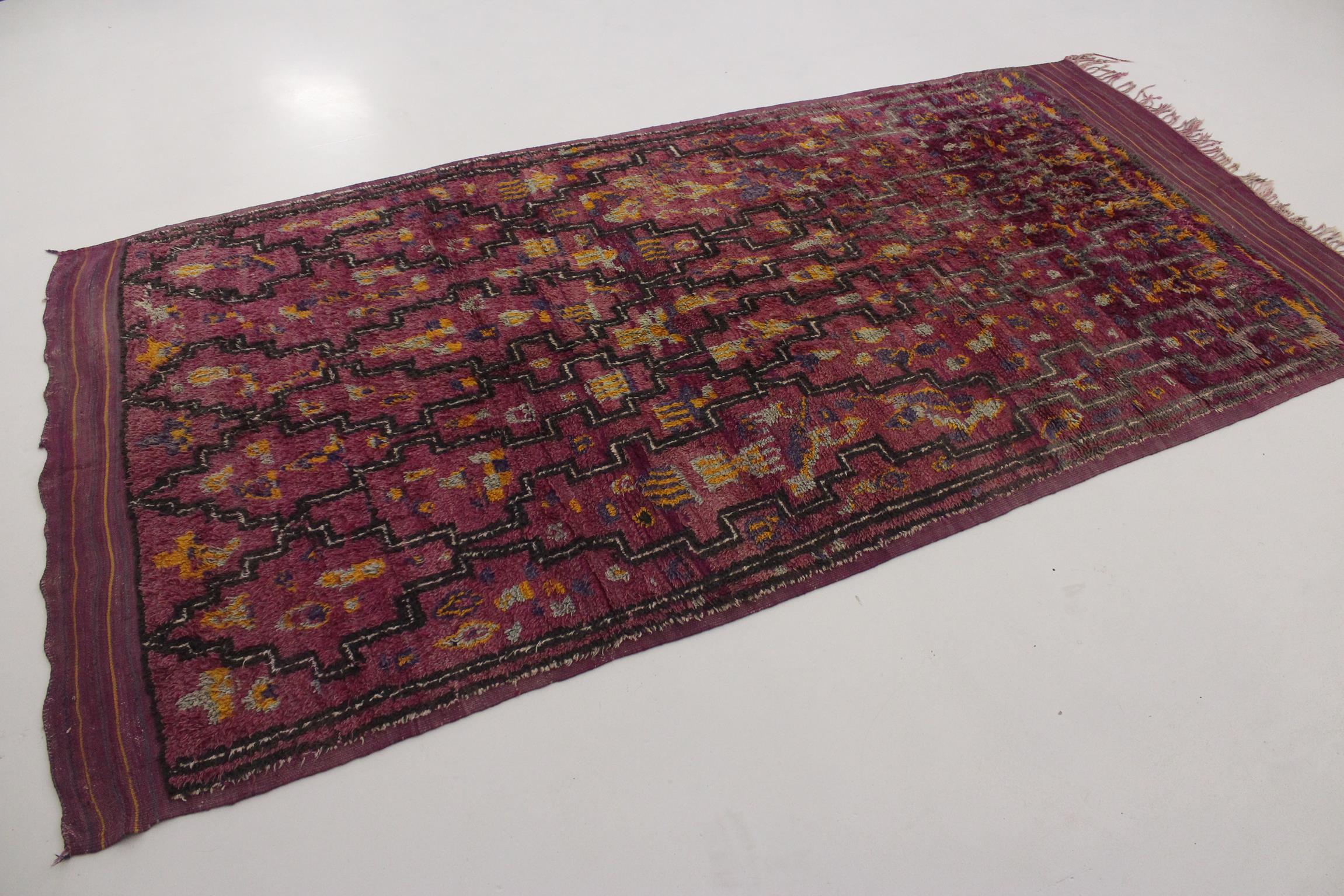 Wool Vintage Moroccan Talsint rug - Wine purple - 6.2x12feet / 190x365cm For Sale