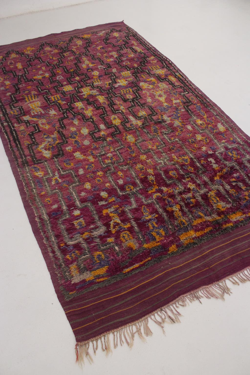 Vintage Moroccan Talsint rug - Wine purple - 6.2x12feet / 190x365cm For Sale 4