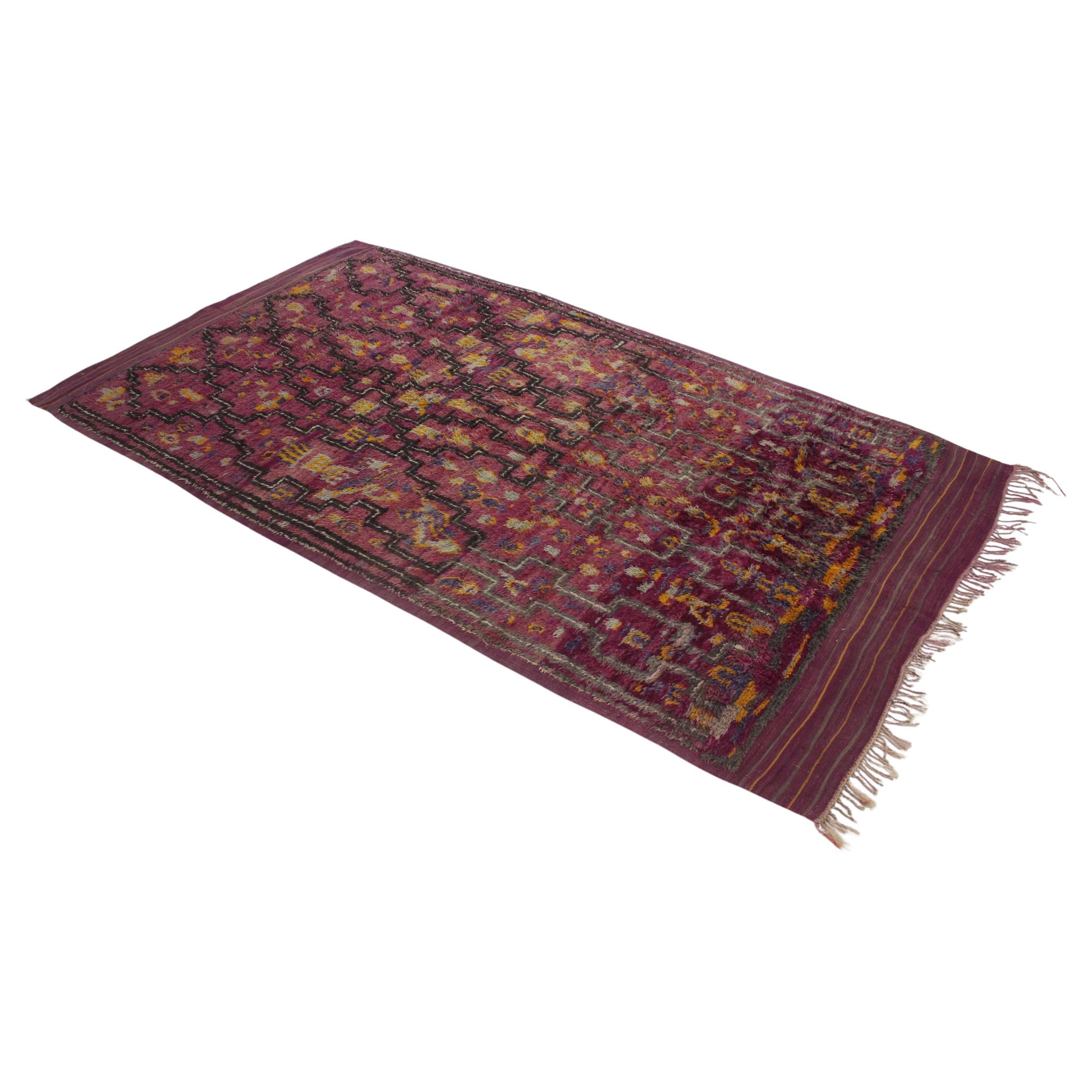 Vintage Moroccan Talsint rug - Wine purple - 6.2x12feet / 190x365cm For Sale
