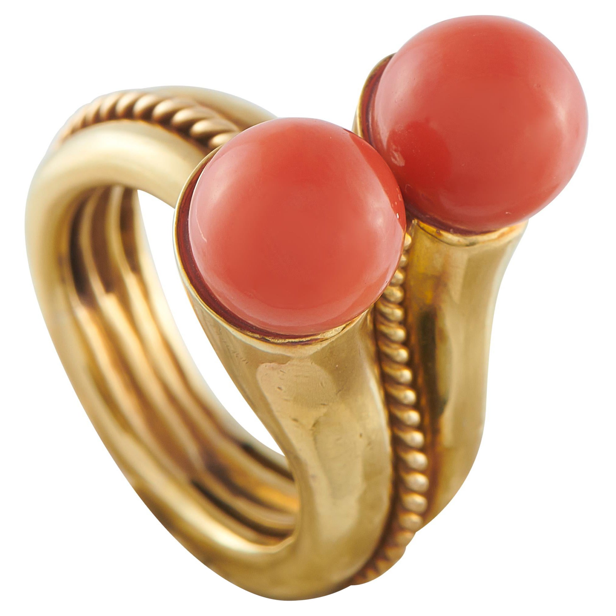 Anello di corallo d
epoca Tambetti in oro giallo 18 carati MF29-122225 in vendita