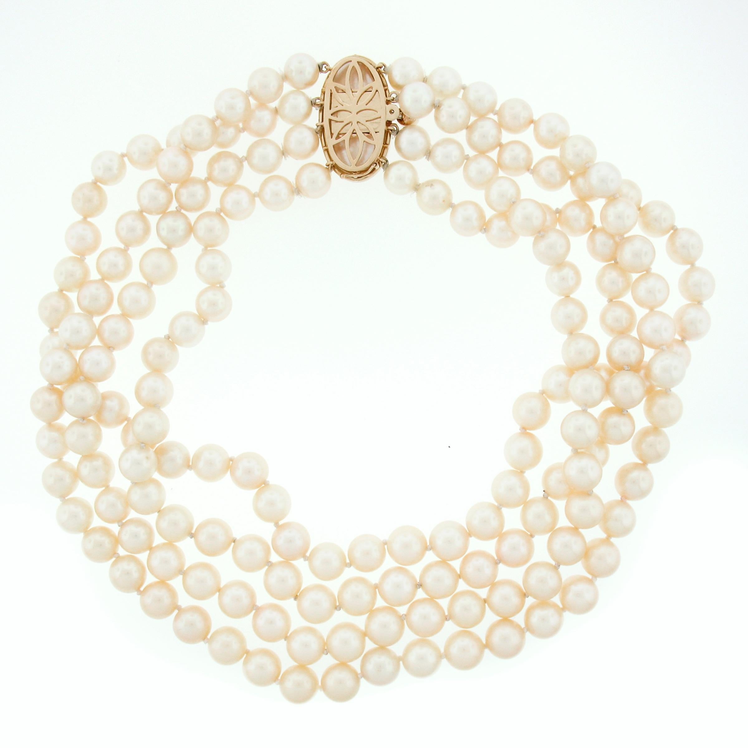 Vintage Tambetti Layered 4strang Perlenkette 14k Gold Fancy Verschluss Vintage Damen im Angebot