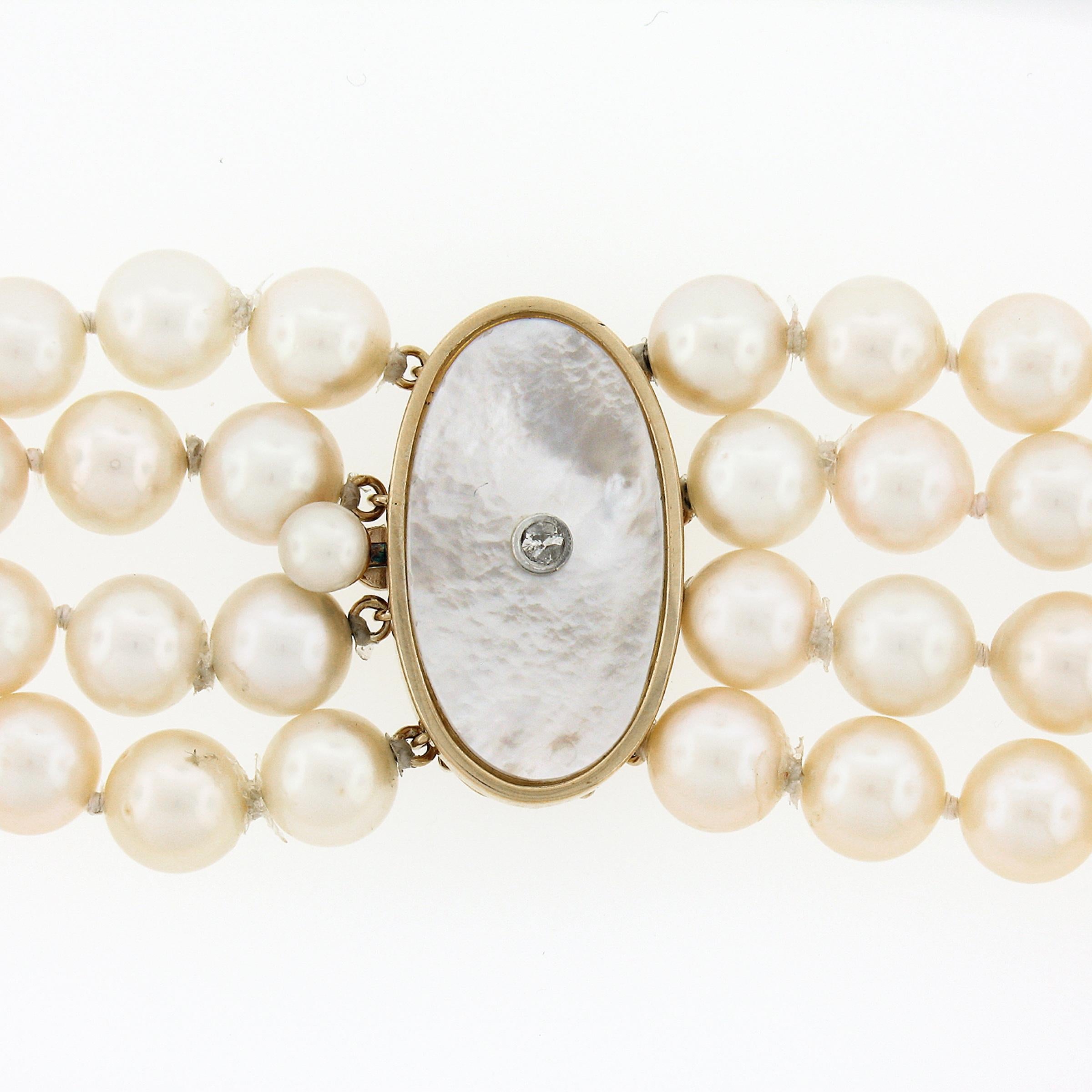 Vintage Tambetti Layered 4strang Perlenkette 14k Gold Fancy Verschluss Vintage im Angebot 2