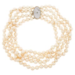 Tambetti Collier de perles graduées à 4 rangs avec fermoir fantaisie en or 14 carats