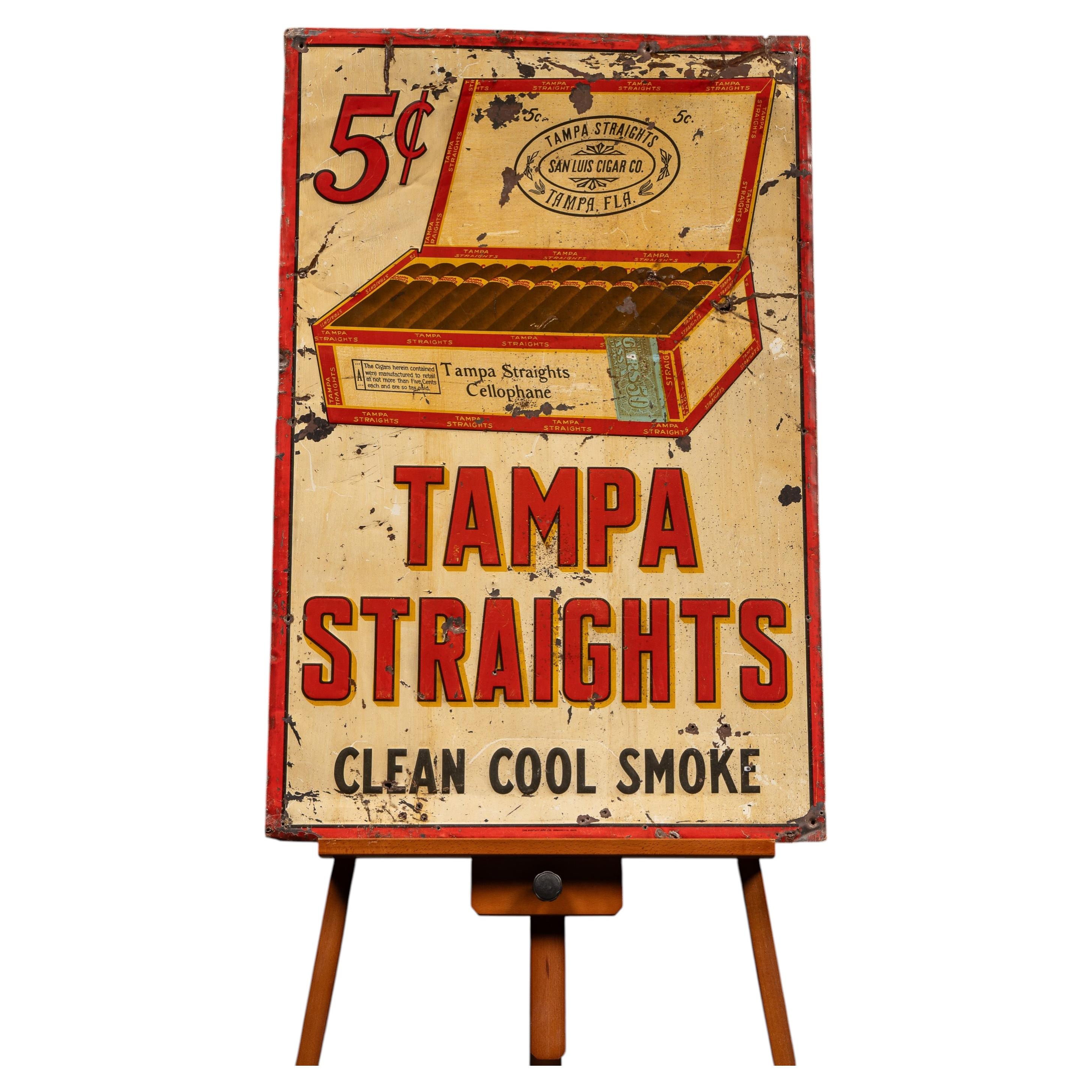 Vintage "Tampa Straights" Tin Litho Cigar Advertising Sign