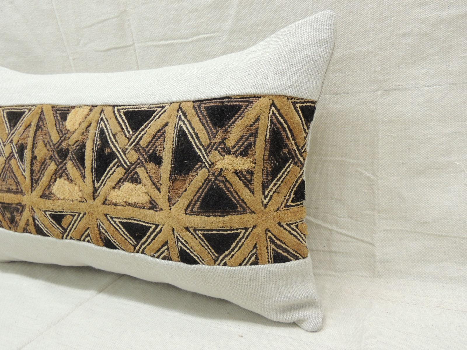 Tribal Vintage Tan and Black African Kuba Lumbar Decorative Pillow