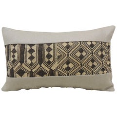 Vintage Tan and Black African Kuba Lumbar Decorative Pillow