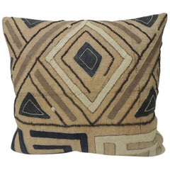 Vintage Tan and Black Raffia Appliqué Kuba Decorative Pillow