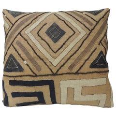 Vintage Tan and Black Raffia Appliqué Kuba Decorative Pillow