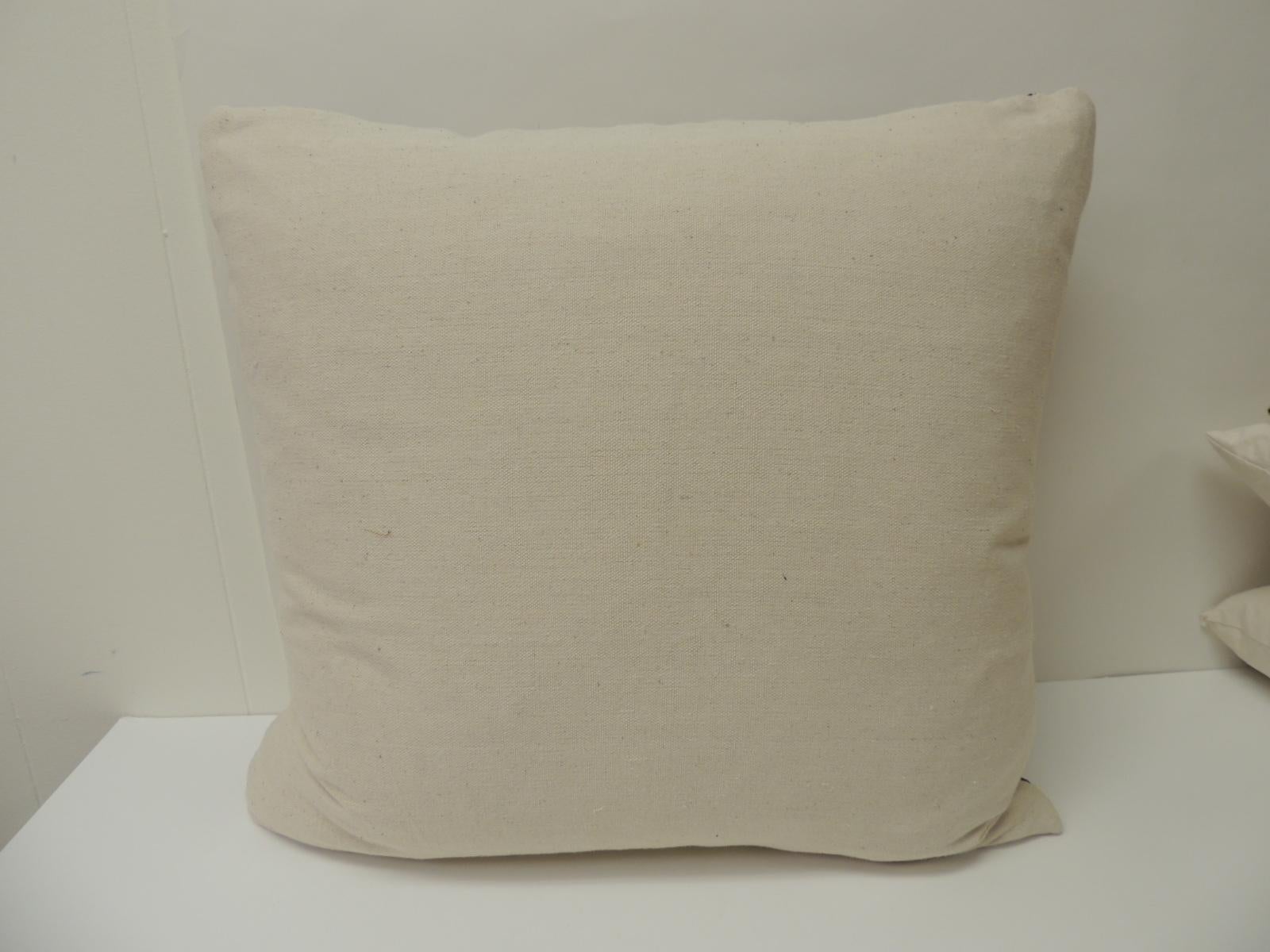 Hand-Crafted Vintage Tan and Black Raffia Appliqué Kuba Decorative Pillow