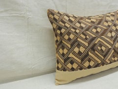 Vintage Tan and Brown African Kuba Decorative Bolster Pillow