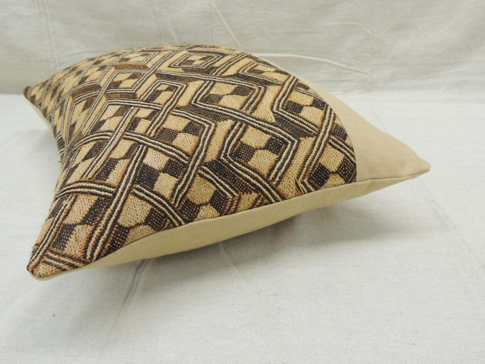 Tribal Vintage Tan and Brown African Kuba Decorative Bolster Pillow