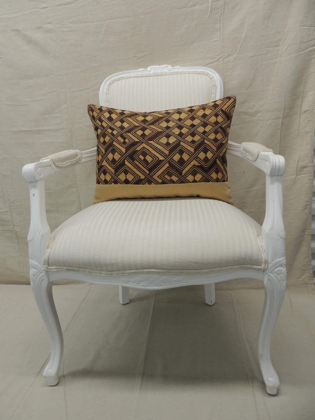 Vintage Tan and Brown African Kuba Decorative Bolster Pillow In Good Condition In Oakland Park, FL