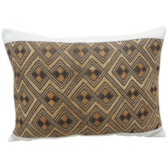 Vintage Tan and Brown African Kuba Decorative Bolster Pillow