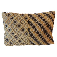 Vintage Tan and Brown African Kuba Decorative Bolster Pillow