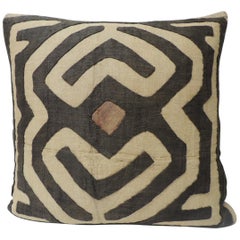 Vintage Tan and Brown Raffia Appliqué Kuba Decorative Pillow