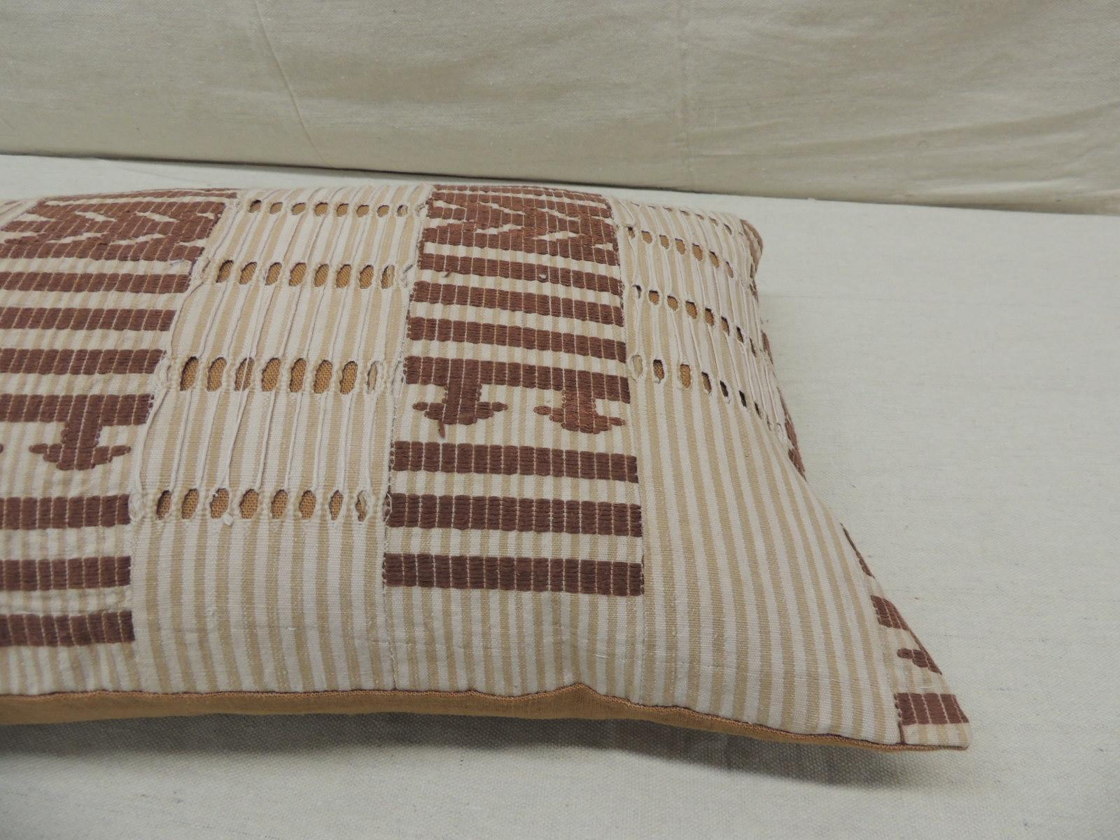 Hand-Crafted Vintage Tan and Brown Woven Ewe Stripweaves African Bolster Decorative Pillow