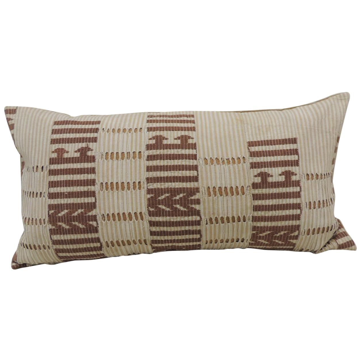 Vintage Tan and Brown Woven Ewe Stripweaves African Bolster Decorative Pillow