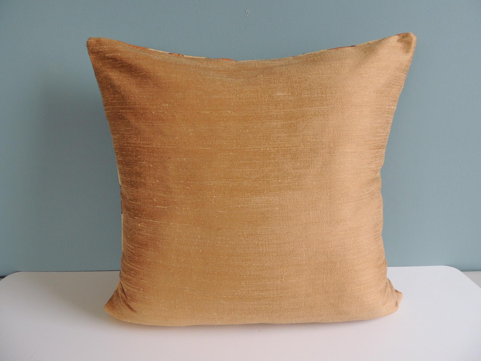 Vintage Tan and Camel African Raffia Kuba Textile Square Decorative Pillow In Good Condition In Oakland Park, FL