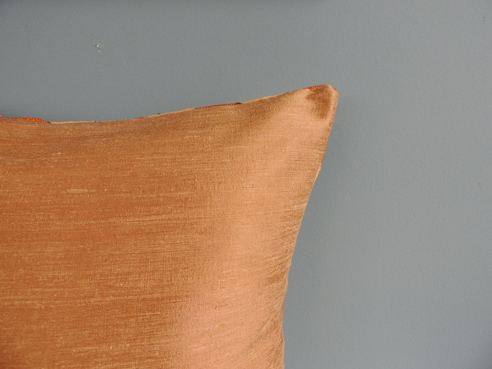 Late 20th Century Vintage Tan and Camel African Raffia Kuba Textile Square Decorative Pillow