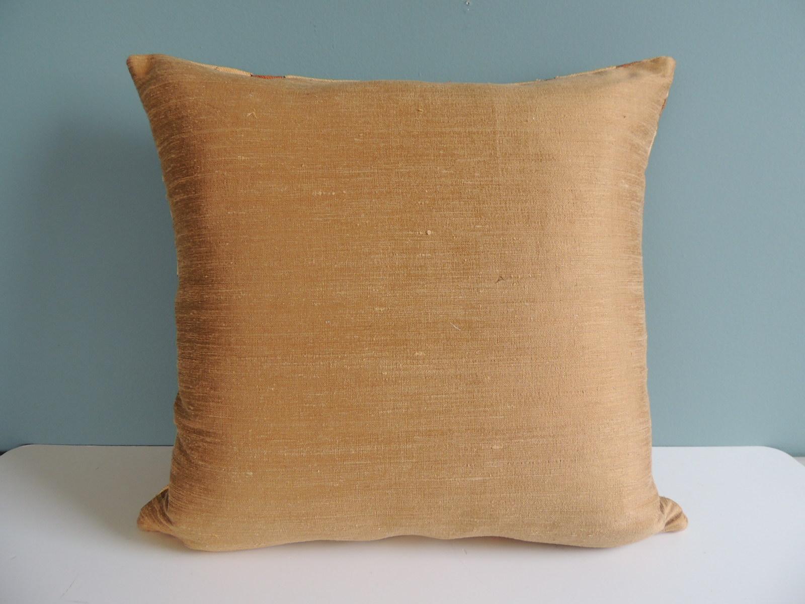 Late 20th Century Vintage Tan and Camel African Raffia Kuba Textile Square Decorative Pillow