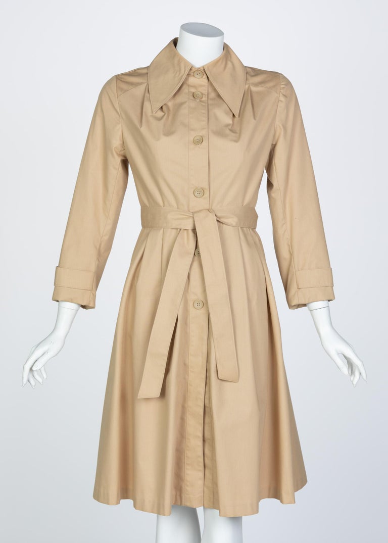 Vintage Tan Belted Cotton Trench Coat at 1stDibs