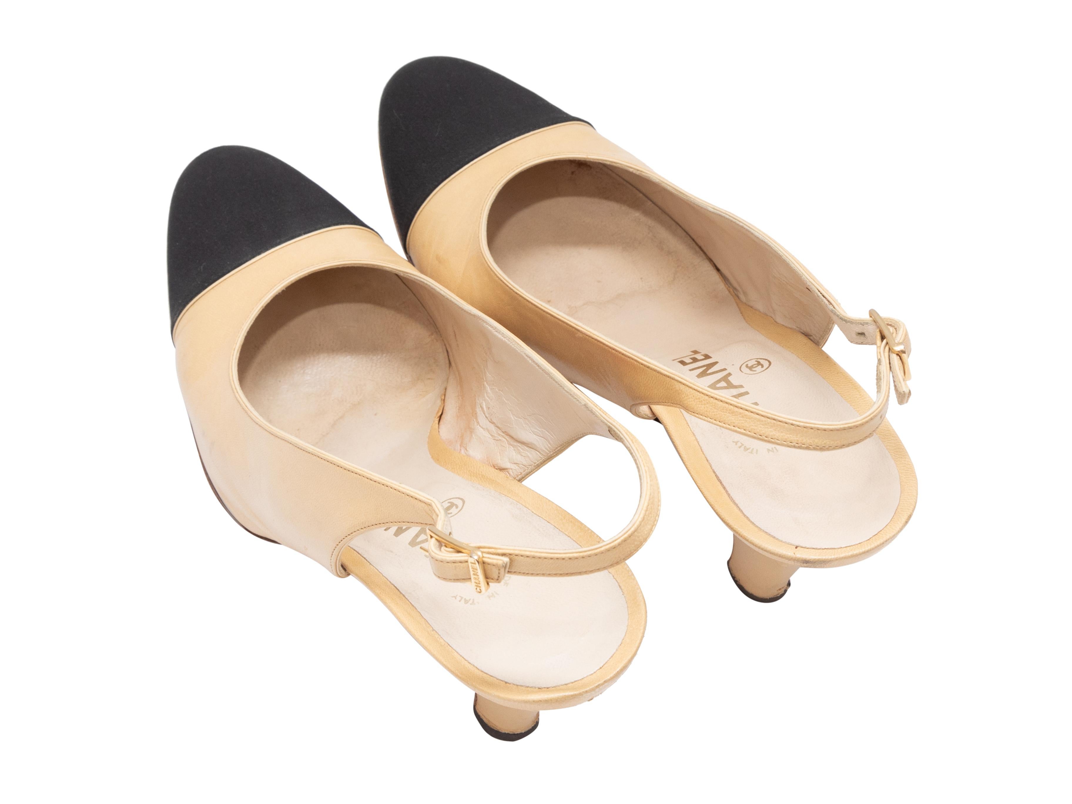Women's Vintage Tan & Black Chanel Cap-Toe Slingbacks