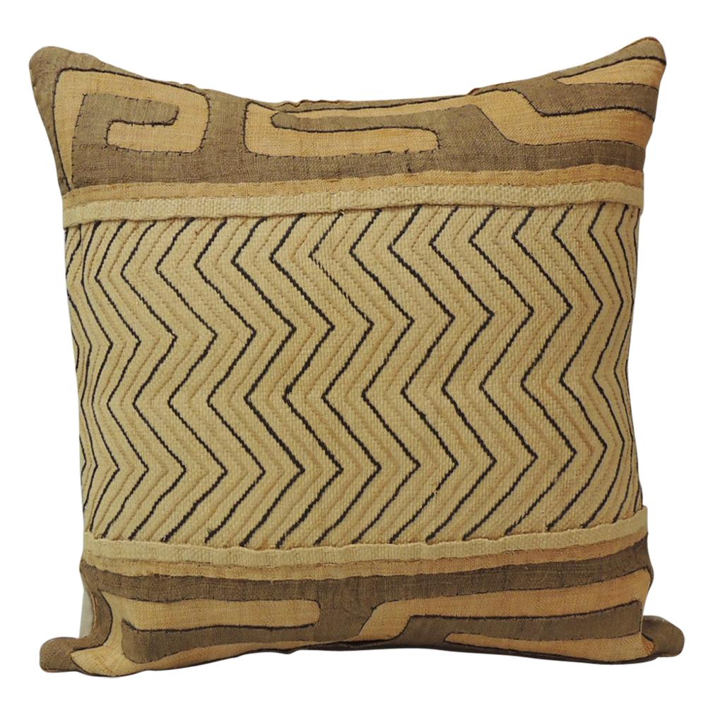 Vintage Tan and Black Handwoven Patchwork African Decorative Pillow