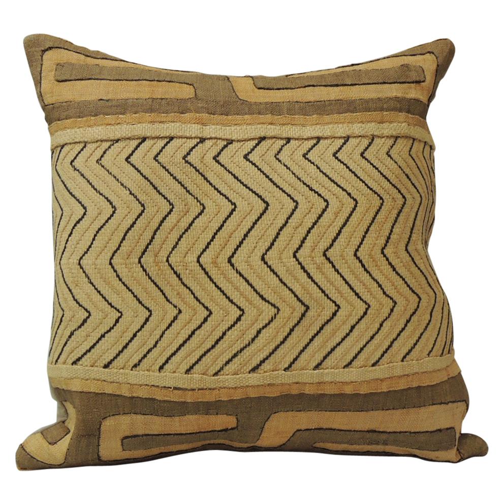 Vintage Tan and Black Handwoven Patchwork African Decorative Pillow