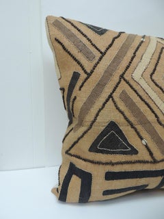 Vintage Tan and Black Raffia Appliqué Kuba Decorative Pillow