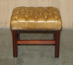 VINTAGE TAN BROWN LEATHER CHESTERFIELD TUFTED BARON FOOTSTOOL PART OF SUiTE