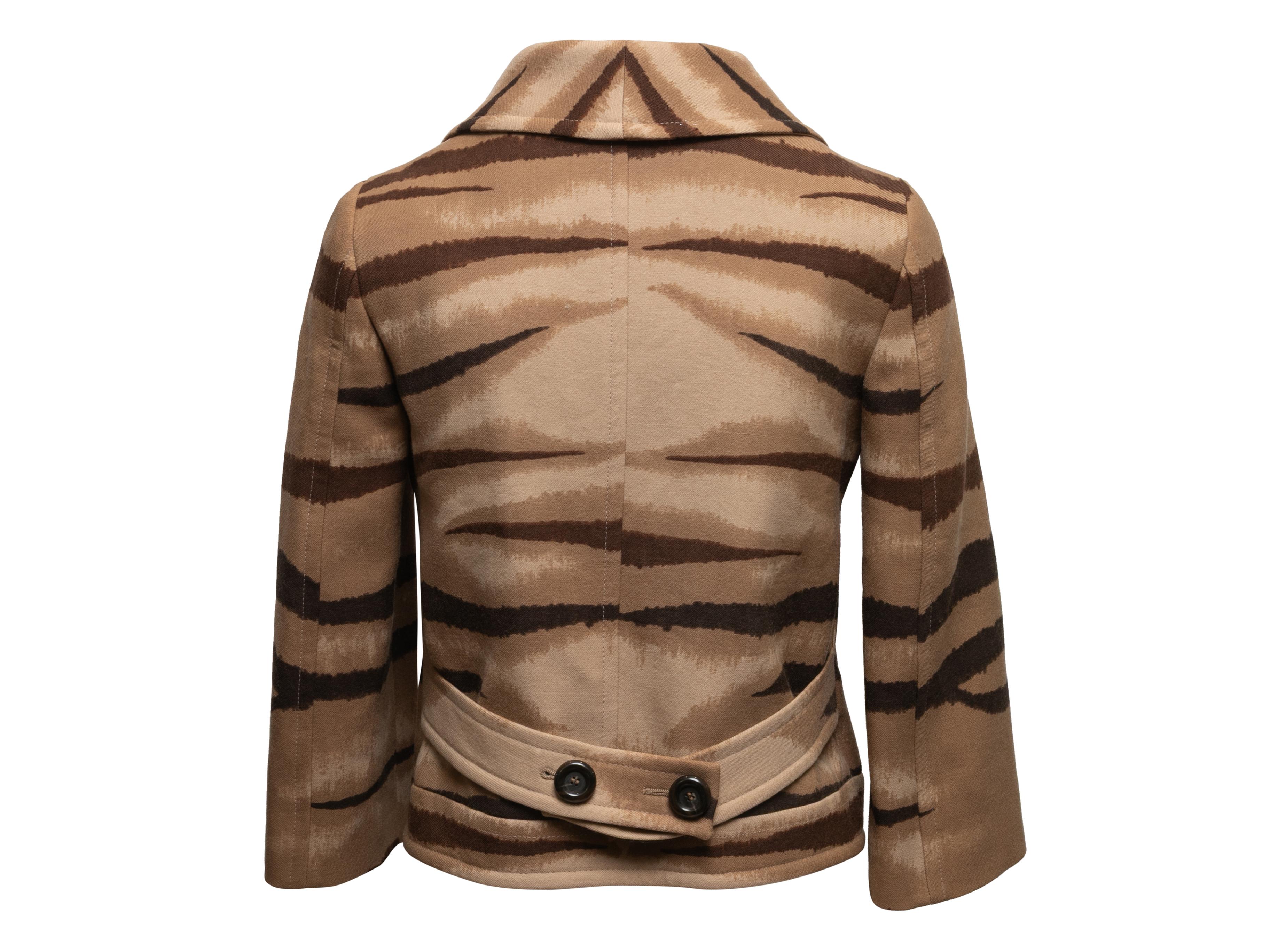 Vintage Tan & Brown Valentino Animal Print Blazer Size IT 40 In Good Condition For Sale In New York, NY
