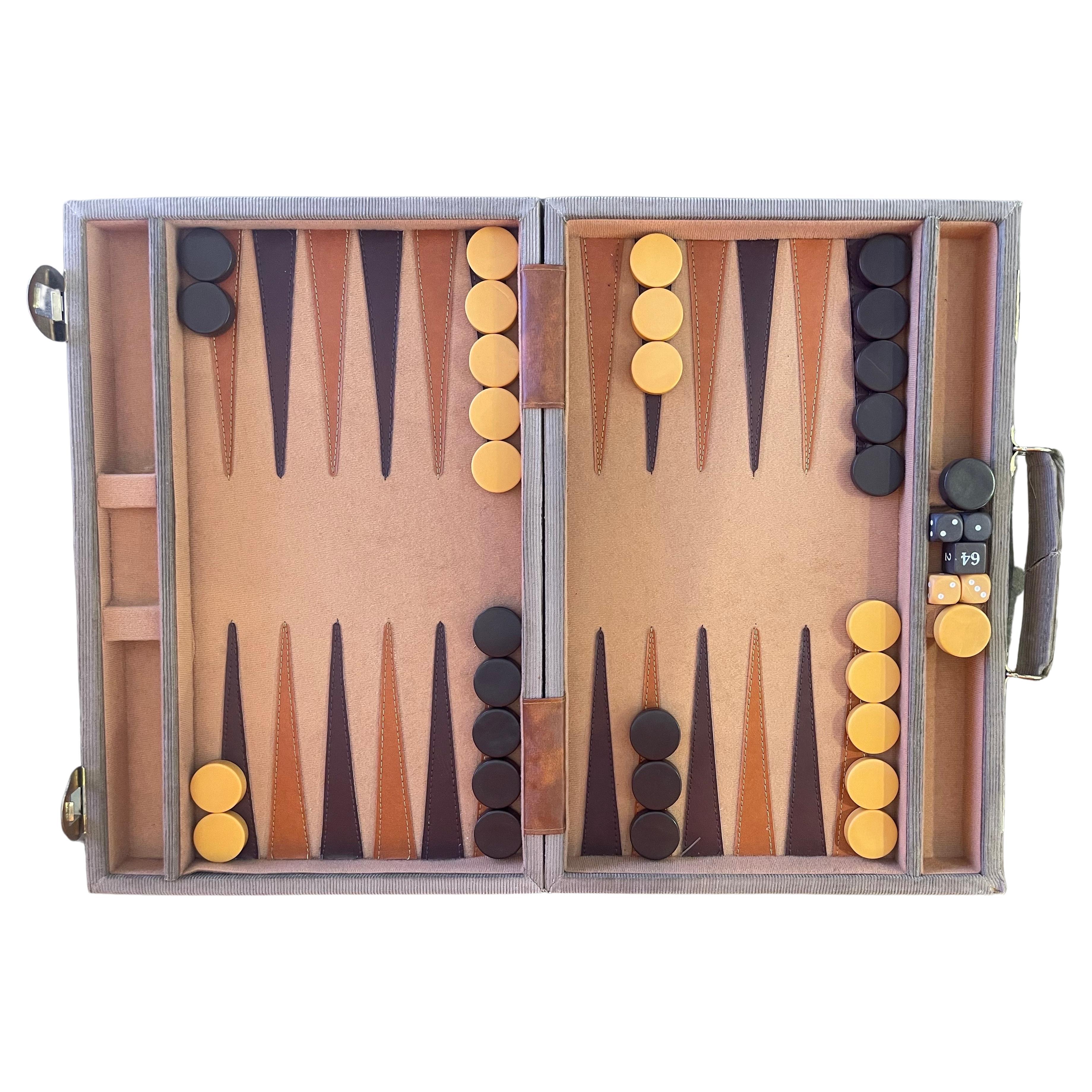 Vintage Tan Corduroy & Bakelite Backgammon Set
