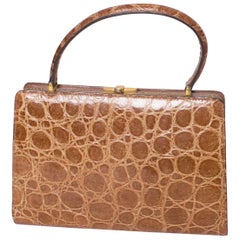 Stunning Brown & Tan 1960's Hornback CROCODILE Skin Handbag