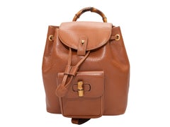 Vintage Tan Gucci Leather Bamboo-Accented Backpack