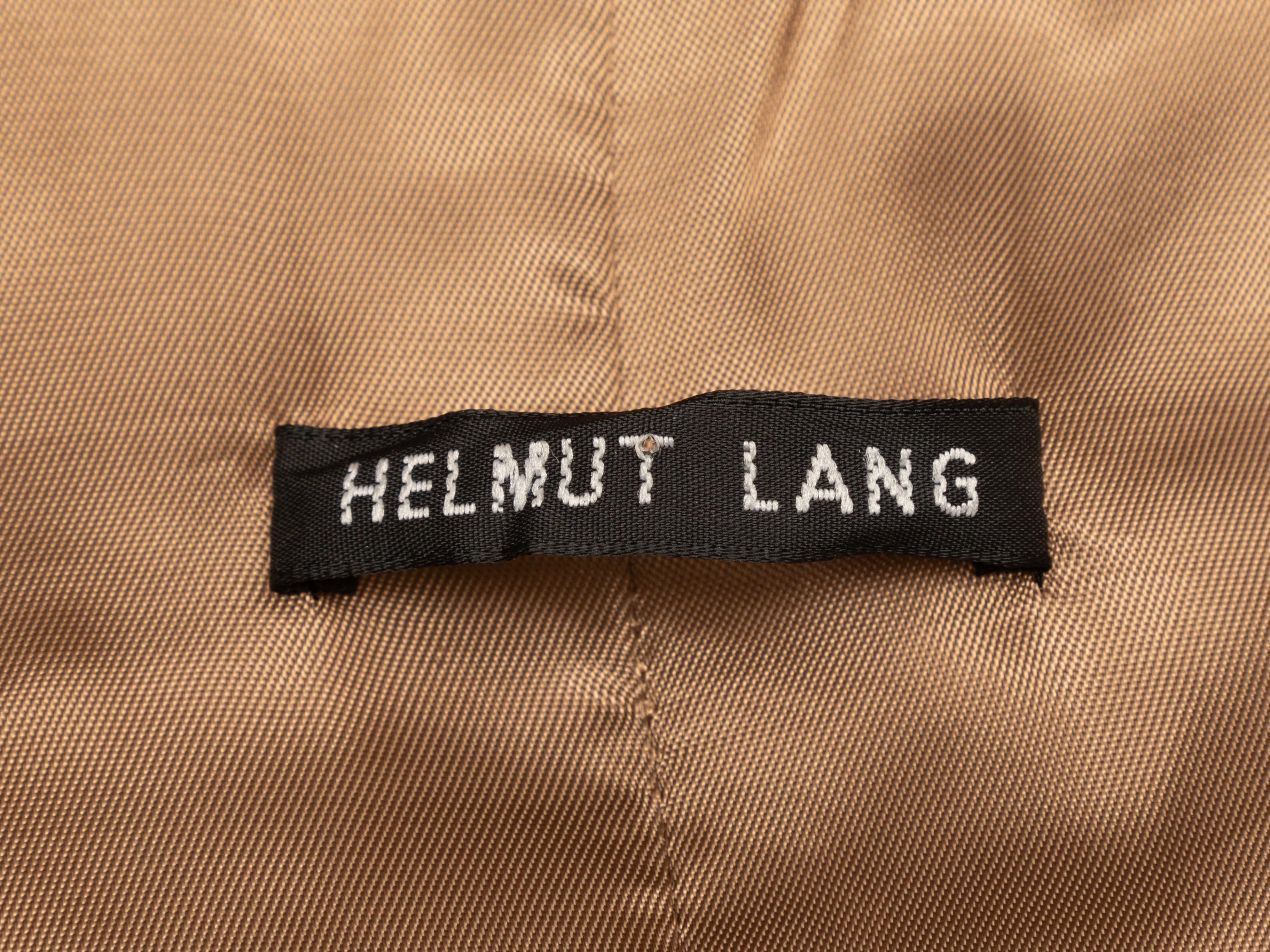 Vintage tan leather coat by Helmut Lang. From the Fall/Winter 2000 Collection. Crew neck. Button closures at center front. Designer size 44. 36
