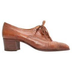 Vintage Tan Hermes Heeled Leather Oxfords