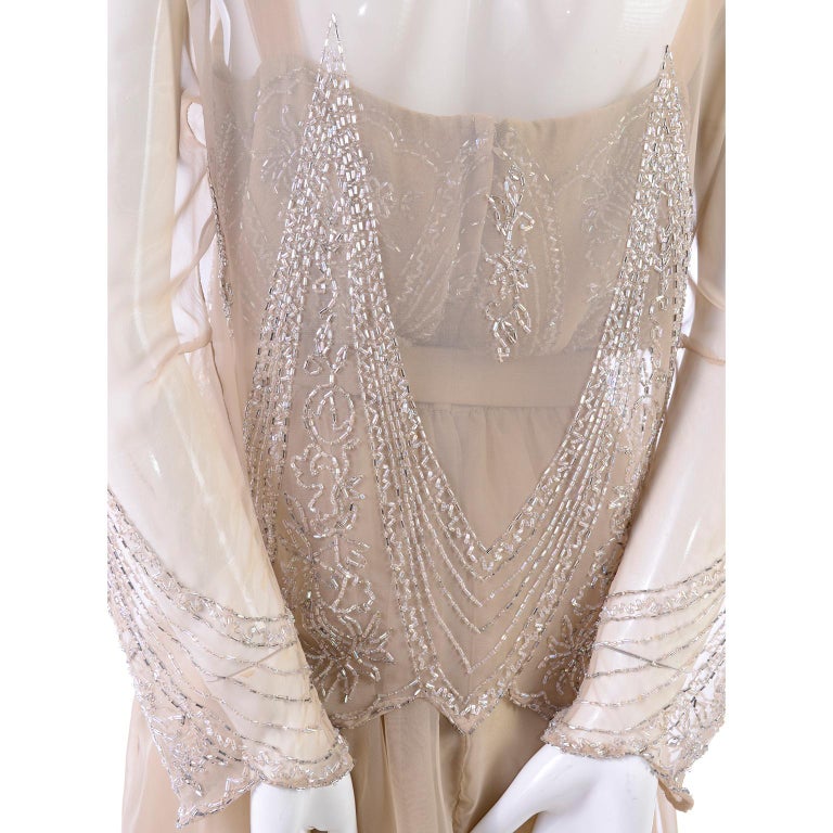 Vintage Tan Jack Bryan 1920s Style Beaded Dress With Sheer Chiffon Jacket  at 1stDibs | jack bryan dress, jack bryan vintage dress, tan beaded dress