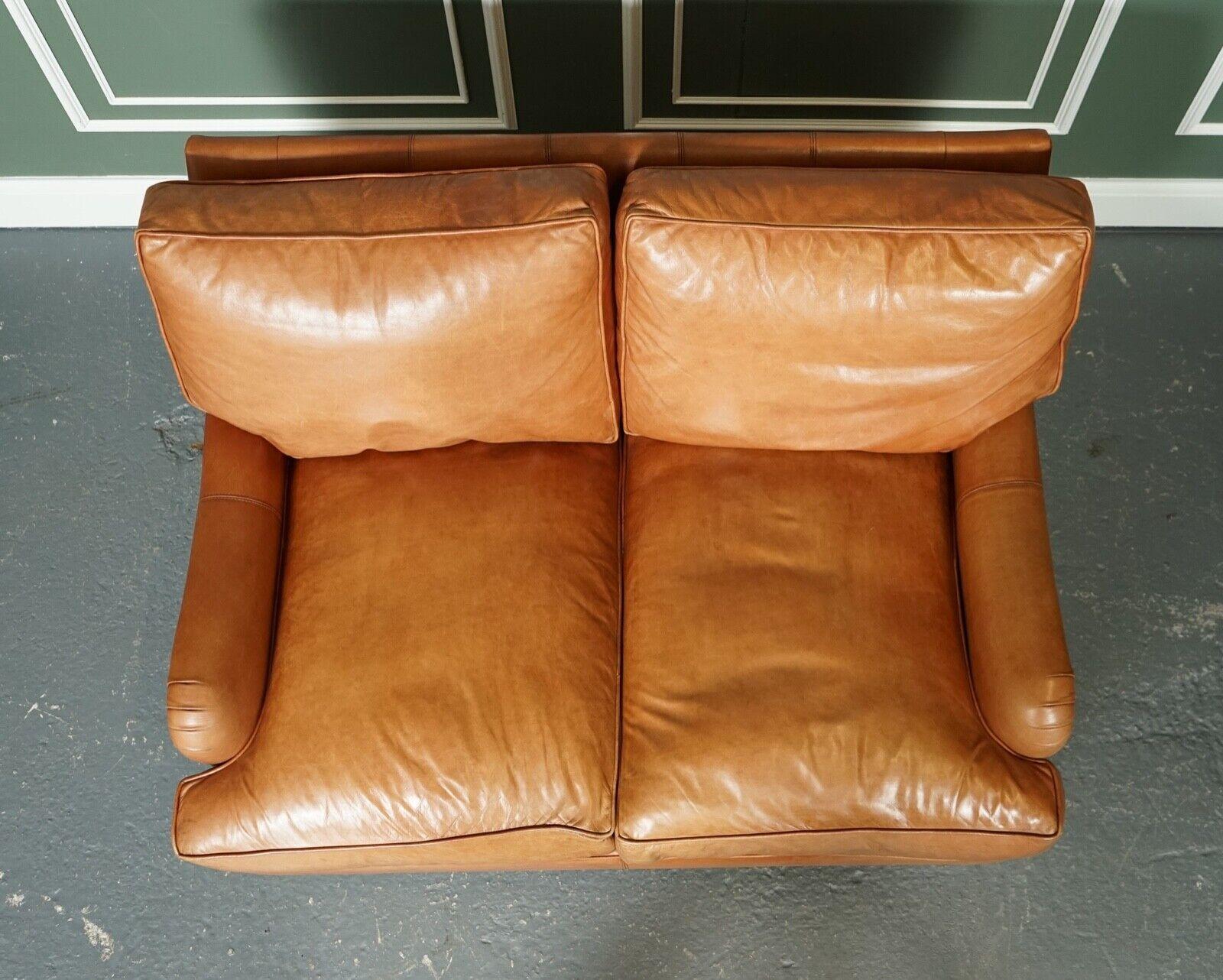 Hand-Crafted Vintage Tan Leather 2 Seater Howard Style Sofa Duck Feather Filled Cushions