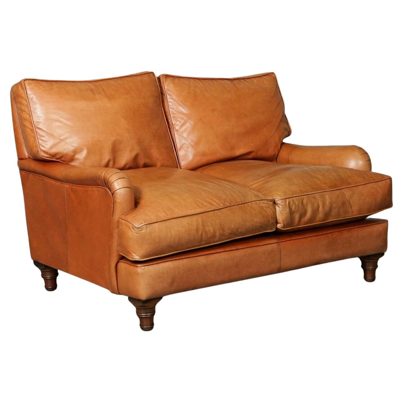 Stunning Large Vintage Tan Leather Contemporary Designer Sofa For Sale
