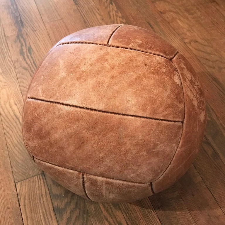 Sporting Art Vintage Tan Leather Medicine Ball For Sale