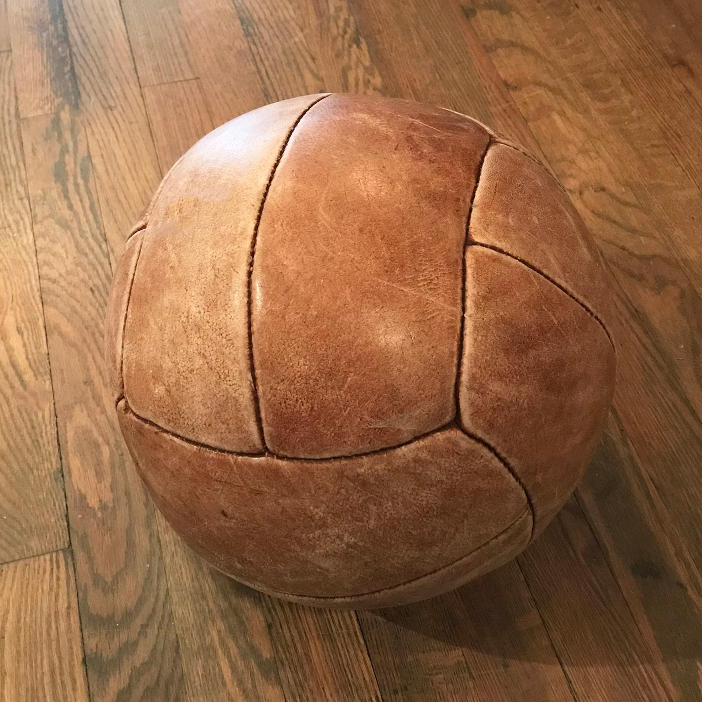 American Vintage Tan Leather Medicine Ball For Sale