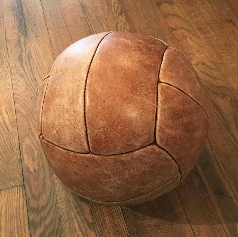 American Vintage Tan Leather Medicine Ball For Sale